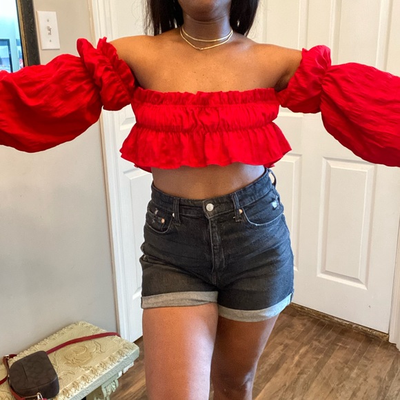 Red Tube Top with Sleeves - Picture 2 of 6